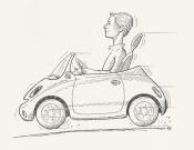 Car with driver sitting up straight